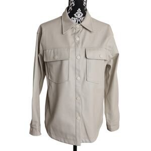 Women's Preppy Casual Minimalist Cream Paper Crane Shacket / Stained - S